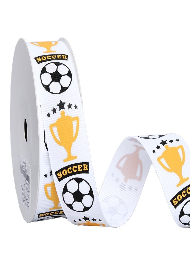 Ribest Soccer Ball Sports Ribbon, 7/8 Inch Grosgrain Ribbon for Crafts Hair Bows Gift Wrapping Team Decor Party Decorations, White/Black/Gold, 10 Yards - Image 1